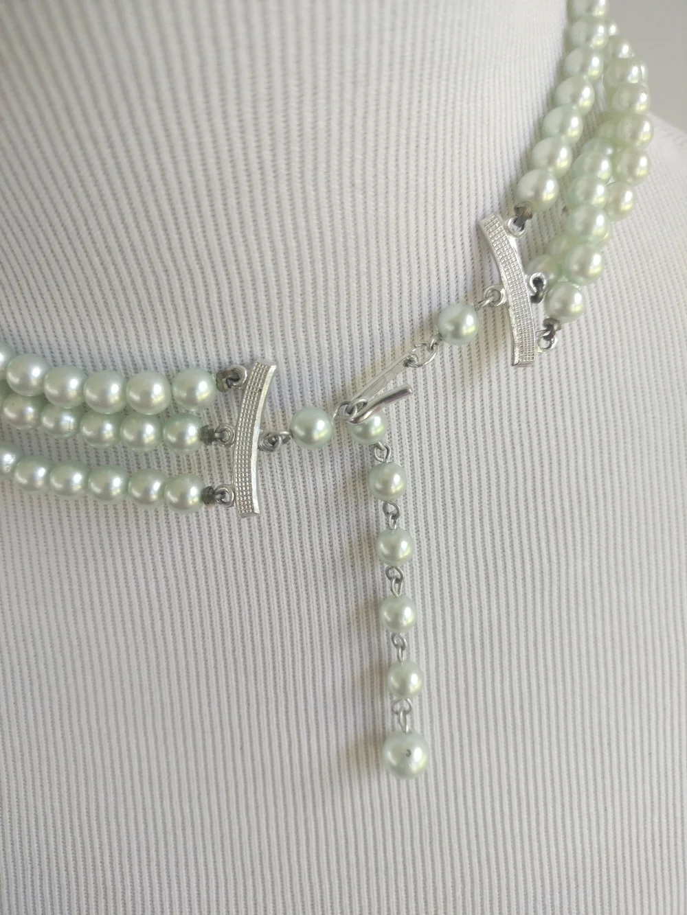 Pearl W/Crystal 3-Multi-Strand-JAPAN Necklace-vintage-
